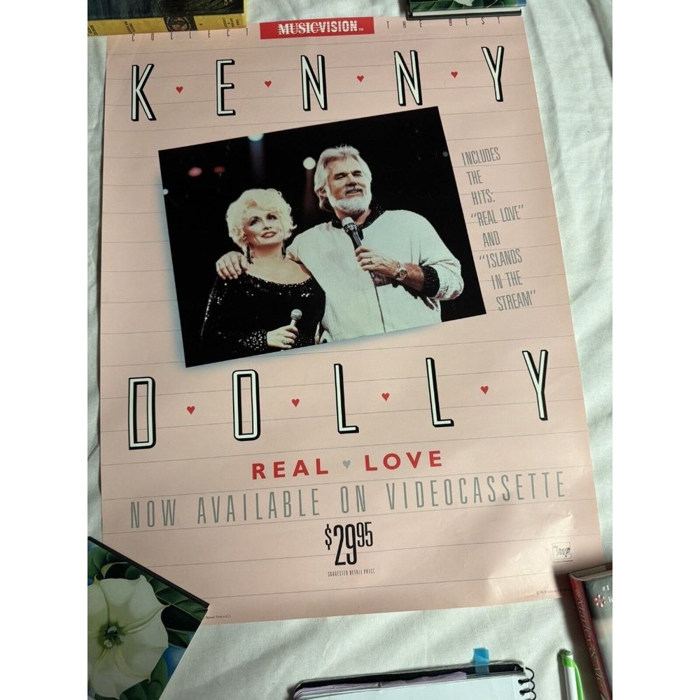Kenny Rogers & Dolly Parton Real Love Advert Poster Vintage 18x24in. VHS promo
